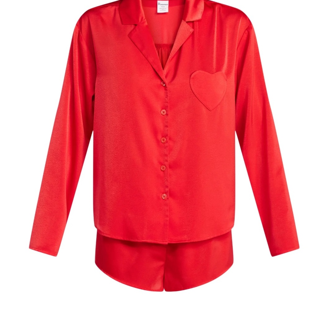 No Boundaries Red Satin Pajama Set with Heart Accent Sz XXL 20 NEW